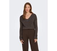 Brushed Knit Jumper with V-Neck Brown
