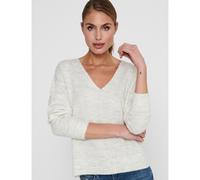 Brushed Knit Jumper with V-Neck White