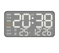 Brushed Metal LED Clock with Full Information Display Time Date Weekday Temperature Alarm Settings Touch Controls and Five Brightness Options (Black shell)