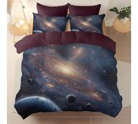 Brushed Microfiber 135 X 200 cm Duvet Cover Set, Super Soft Brown Reversible Design Zippered Comforter Cover, For The Adults Galaxy Space Future Technology Theme Bedding, With 4 Corner Straps