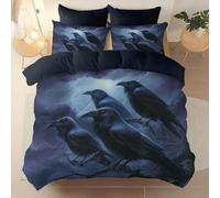 Brushed Microfiber 230 X 220 cm Duvet Cover Set, Super Soft Black Reversible Design Zippered Comforter Cover, For The Adults Animal Crow Dark Clouds Lightning Theme Bedding, With 4 Corner Straps