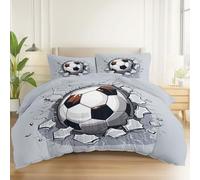 Brushed microfiber Duvet Cover 135 x 200 cm, Suitable for adults and children 3D Cartoons Football theme Bedding Set Reversible Pattern for Comfort Sleep easy care Grey