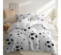 Brushed microfiber Duvet Cover 135 x 200 cm, Suitable for adults and children Simple Elegant Stars Football Sports theme Bedding Set Reversible Pattern for Comfort Sleep easy care Cream