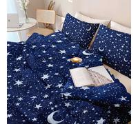 Brushed microfiber Duvet Cover 230 x 220 cm, Suitable for Adults and Children Simple Fantasy Cute Stars Moon Theme Bedding Set Reversible Pattern for Comfort Sleep Easy Care Navy Blue