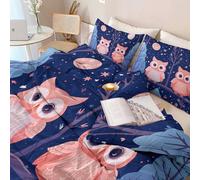 Brushed microfiber Duvet Cover 260 x 220 cm, Suitable for Adults and Children Cartoon Moon Forest Animals Owl Theme Bedding Set Reversible Pattern for Comfort Sleep Easy Care Blue