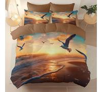Brushed Microfiber Duvet Cover Single Size, Nature Beach Waves Theme Printed Breathable Bedding Set for Adults Teenager Kids - Brown Soft Reversible Duvet Cover with Zipper Closure