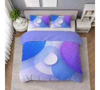 Brushed Microfibre Bedding Set with Circles Overlap Geometry Duvet Cover Super King 260 X 220 cm, Blue Quilt Cover, Fade-Resistant Print, Hidden Zipper and Soft Hand Feel