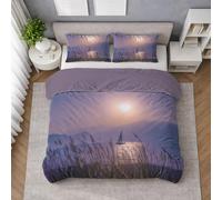 Brushed Microfibre Bedding Set with Sunset Sailboat Nature Duvet Cover Small Double 180 X 220 cm, Purple Quilt Cover, Fade-Resistant Print, Hidden Zipper and Soft Hand Feel
