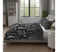 Brushed Microfibre Duvet Cover Set Black White, Quilt Cover Bedding Set with Camping, Tent Guitar Bonfire, Hidden Zip, Breathable Feel, Smooth Touch, Single 140 X 200 cm, Easy Wash