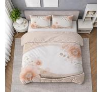 Brushed Microfibre Duvet Cover Set Champagne, Quilt Cover Bedding Set with Elegant, Floral Border Blank space, Hidden Zip, Breathable Feel, Smooth Touch, Single 140 X 200 cm, Easy Wash