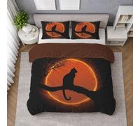 Brushed Microfibre Duvet Cover Set Rich Red, Quilt Cover Bedding Set with Animal, Cat Flame Ring, Hidden Zip, Breathable Feel, Smooth Touch, Single 140 X 200 cm, Easy Wash