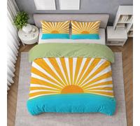 Brushed Microfibre Duvet Cover Set Warm Orange, Quilt Cover Bedding Set with Coastal, Sun Rays Horizon, Hidden Zip, Breathable Feel, Smooth Touch, Single 140 X 200 cm, Easy Wash