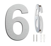 Brushed Modern House Number -6 Inch 152mm Height, Made of solid 304 Stainless Steel, Floating Appearance and Easy to install (Number 6 Six)