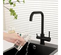 Brushed Nickel 3-Way Kitchen Sink Faucet Triflow Pull-Out Sprayer with 4 Modes 360° Swivel Brass Dual Lever Design for Drinking Water & Easy Cleaning