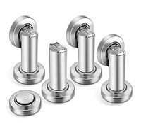Brushed Nickel 4 Pack Magnetic Door Stoppers - Heavy Duty Stainless Steel Modern Wall & Floor Mount Door Holder