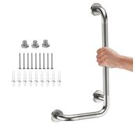 Brushed Nickel Angled Grab Bar 12x24 Inch, iHansee Bathroom Safety Bar w/Anti-Slip Knurled Grip, Wall Mount L-Shaped Shower Handle for Elderly Senior Handicap, Toilet Bathtub Balance Support Bar