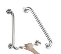 Brushed Nickel Angled Grab Bar 16x16 Inch, L-Shaped Grab Bar for Shower | 1.25" Diameter, Stainless Steel Safety Grab Rail, Bathroom Mobility Aid Handrail, Handicap Support Bars for Bathtub Toilet