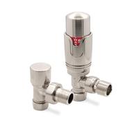 Brushed Nickel Angled Modern Thermostatic Radiator Towel Rail Valves Central Heating (Pair) 1/2" BSP