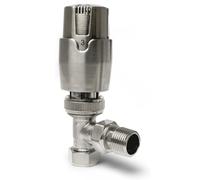 Brushed Nickel Angled Thermostatic Radiator Valves TRV Modern Radiator Valves 15mm x 1/2" (Set of 2) for Heated Towel Rails & Central Heating Radiators Brushed Nickel Radiator Valve Set