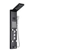 Brushed Nickel Bathroom LED Rainfall Shower Faucet Set Multifunction Digital Display Column System SPA Jet with Shelf