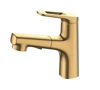Brushed Nickel Bathroom Sink Faucet with Pull-Out Sprayer, Single Handle Mixer Tap, Dual Water Flow, Stylish Brass Vanity Faucet for Contemporary Bathrooms