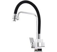 Brushed Nickel & Chrome 3-Way Kitchen Faucet with Pull-Down Sprayer, Modern Design, Easy Installation, Compatible with Water Filter, Double Mode for Versatile Use