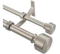 Brushed Nickel Double Curtain Rods - 48-84 Inch, Modern End Cap, 1-Inch Front & 5/8-Inch Back Dual Rods