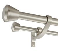 Brushed Nickel Double Curtain Rods 72 to 144 Inches, Decorative Double Window Rod with End Cap, Heavy Duty Double Drapery Rod for Window, Adjustable 1-Inch Front and 5/8 Inch Back Double Curtain Rods