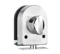 Brushed Nickel Frameless Glass Door Lock with Snap-Fit Floor Base and Optional Screw Attachment for Increased Mounting Rigidity (floor bolt 1)