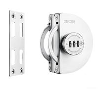 Brushed Nickel Frameless Glass Door Lock with Snap-Fit Floor Base and Optional Screw Attachment for Increased Mounting Rigidity (single Circle)