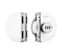 Brushed Nickel Frameless Glass Door Lock with Snap-Fit Floor Base and Optional Screw Attachment for Increased Mounting Rigidity (double Circle)