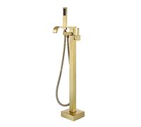 Brushed Nickel Freestanding Bathtub Faucet Floor Mount Tub Filler with Hand Shower High Flow Rainfall & Waterfall Spout Single Handle Brass Mixer Tap. LWX