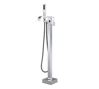 Brushed Nickel Freestanding Bathtub Faucet Floor Mount Tub Filler with Hand Shower High Flow Rainfall & Waterfall Spout Single Handle Brass Mixer Tap. LWX