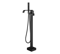 Brushed Nickel Freestanding Bathtub Faucet Floor Mount Tub Filler with Hand Shower High Flow Rainfall & Waterfall Spout Single Handle Brass Mixer Tap. LWX
