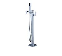 Brushed Nickel Freestanding Bathtub Faucet Hot & Cold Water Brass Waterfall Mixer Tap with Handheld Shower Floor Mounted Luxury Bathroom Fixture