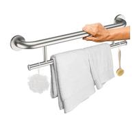Brushed Nickel Grab Bar 24 Inch w/Towel Holder, iHansee Stainless Steel Towel Rack Shower Support Balanced Support Handle, Wall Mount Safety Handrail Grab Rail for Elderly Senior Handicap Disabled
