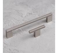 Brushed Nickel Kitchen Cupboard Handle 60mm Knurled Pull 10 Pack T Bar Cabinet Drawer
