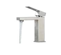 Brushed Nickel Kitchen Faucet - Modern Square Single Hole Bathroom Sink Mixer Tap, Hot & Cold Water, Deck Mount, Stylish Stainless Steel Washbasin Faucet