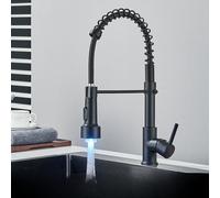 Brushed Nickel Kitchen Faucet PullDown Sprayer SingHandHot & Cold Water Mixer Swivel Spout Modern Sink Tap Easy Installation DurabDesign Black Finish