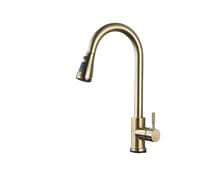 Brushed Nickel Kitchen Faucet with Flexible Pull Out Nozzle, Hot Cold Water Mixer Tap, Matte Black, Stream Sprayer Head(Brushed Gold A)