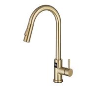 Brushed Nickel Kitchen Faucet with PullOut Spray Rotating Sensor Tap Hot & Cold Water LED Display Modern Kitchen Mixer for Home & Commercial Use