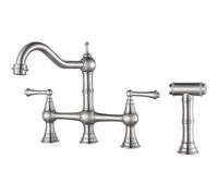 Brushed Nickel Kitchen Sink Mixer Tap with Side Sprayer - Modern Bridge Style Faucet for Easy Cleaning & Versatile Use in Home Kitchens