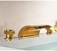 Brushed Nickel/ORB Basin Facet Dual Handles Three Holes Wall Mounted Mixer Tap(Gold C)