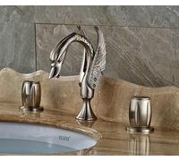 Brushed Nickel/ORB Basin Facet Dual Handles Three Holes Wall Mounted Mixer Tap(Nickel L)
