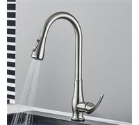 Brushed Nickel Pull Out Kitchen Faucet 360° Swivel Spout Hot & Cold Mixer Tap Deck Mounted Single Hole Sink Taps Modern Kitchen Crane for Effortless Cooking