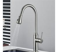 Brushed Nickel Pull Out Kitchen Faucet - 360° Swivel Spout Hot & Cold Mixer Tap Single Handle Deck Mounted Sink Tap for Modern Kitchens & Easy Cleaning