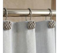 Brushed Nickel Shower Curtain Hooks: Rust Proof Metal Curtain Rings, 12Pcs | Nautical Knotted Rope Shower Hooks, Heavy Duty Hanging Hangers for Shower Rod, Gift for Farmhouse & Coastal Bathroom Decor
