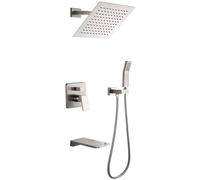 Brushed Nickel Shower System Mixer Set 8-10 Inch Rain Shower Head & Handheld Wall-Mounted Bath Faucet with Waterfall Tub Spout Complete Shower Kit for Modern Bathrooms