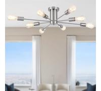 Brushed Nickel Sputnik Ceiling Light，8 Lights Chrome Semi Flush Mount Ceiling Lights Mid Century Modern Industrial Ceiling Lights for Living Room Bedroom Kitchen Dining Room Hallway Lounge
