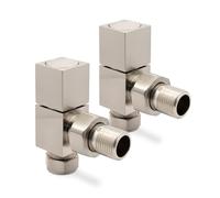 Brushed Nickel Square Cubic Angled Modern Standard Radiator Towel Rail Valves Central Heating (Pair) 1/2" BSP